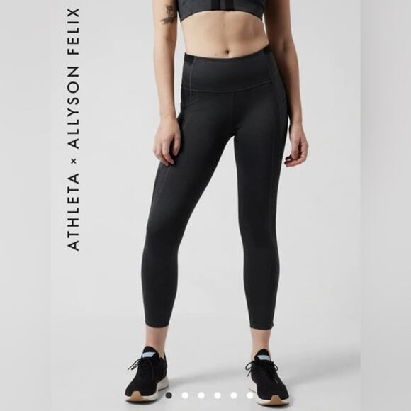 Alyson Felix Athleta Pants, Yoga, Running, Reflector, Mesh Sides, Black, Sz XS - Picture 2 of 10